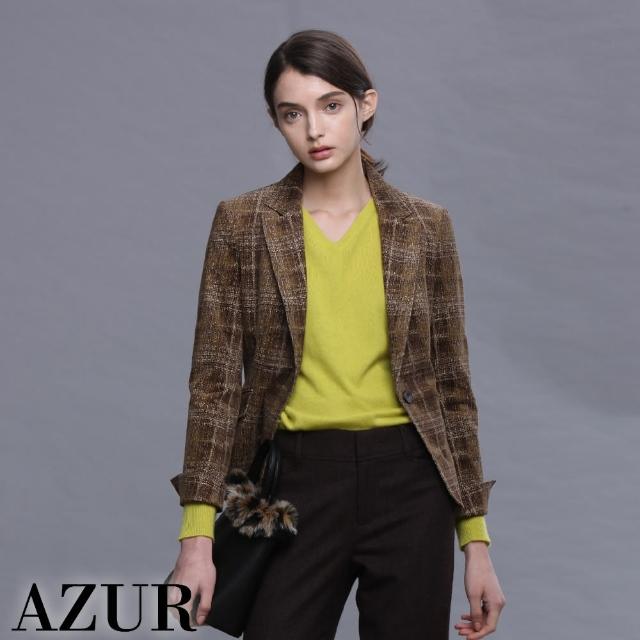 【AZUR】時尚女伶復古格紋造型西裝外套