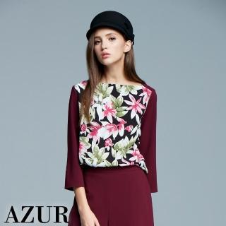【AZUR】優雅女伶時尚花紋造型拼接上衣
