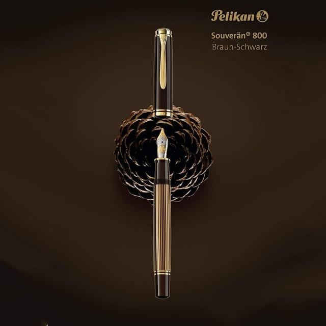 【Pelikan】百利金 M800 咖啡條紋鋼筆(送原廠4001大瓶裝墨水)