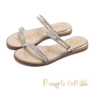 【Pineapple Outfitter】閃亮鑽搭配金屬綴飾 雙細帶平底拖鞋(白色)