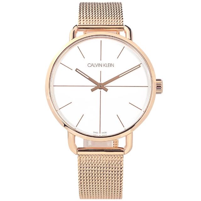 【Calvin Klein】簡約時尚 礦石強化玻璃 瑞士製造 米蘭編織不鏽鋼手錶 白x鍍玫瑰金 42mm(K7B21626)