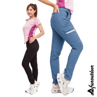 【戶外趣】女款超輕彈多口袋防潑水抗UPF50+雙彈腰舒適快乾長褲(HPL001 黑/湖藍)
