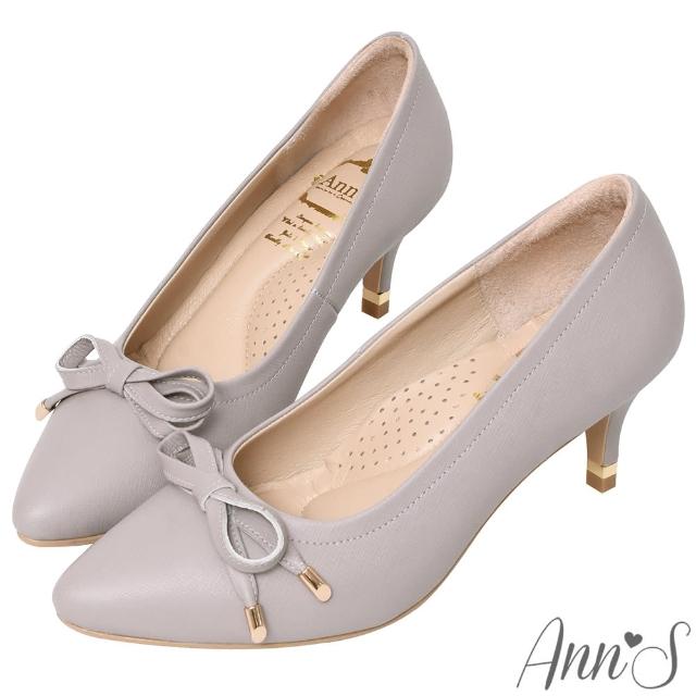 【Ann’S】自帶氣質光環-小羊皮質感壓紋蝴蝶結尖頭跟鞋6.5cm(灰)