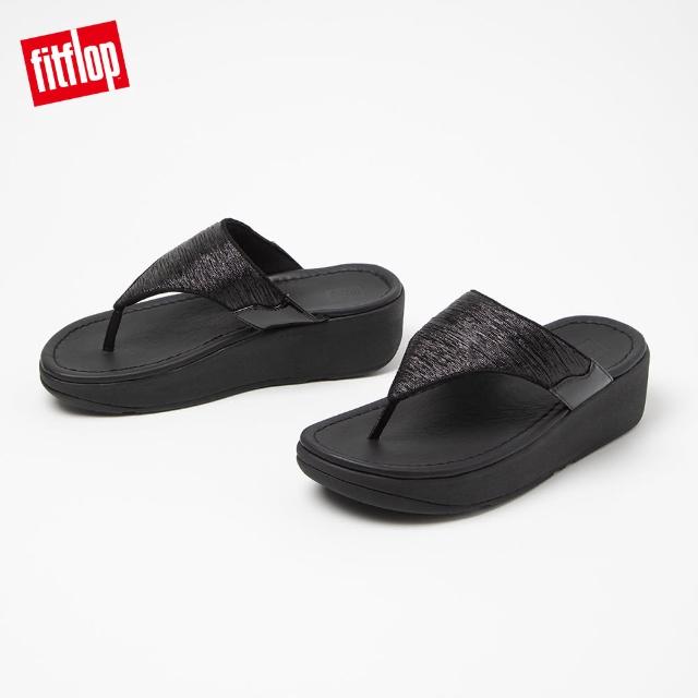 【FitFlop】MYLA GLITZ TOE-THONGS 奢華金屬髮絲紋夾腳涼鞋-女(靚黑色)