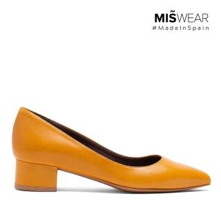 【MISWEAR】女-跟鞋-MISWEAR 真皮寬版尖頭低跟鞋-繽紛黃