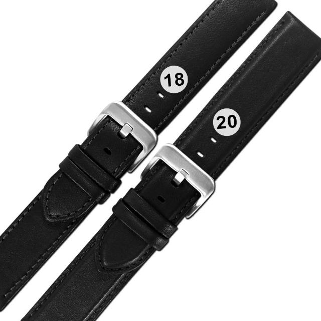 【Watchband】18.20 mm / 各品牌通用 義大利進口 微防水 真皮錶帶(黑色)