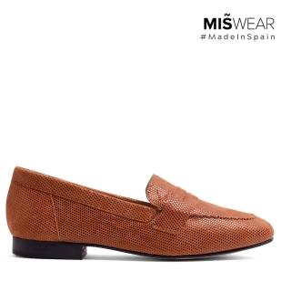 【MISWEAR】女-平底鞋-MISWEAR 真皮復古寬版樂福鞋-焦糖棕