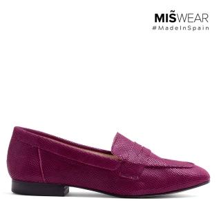【MISWEAR】女-平底鞋-MISWEAR 真皮復古寬版樂福鞋-酒紅色