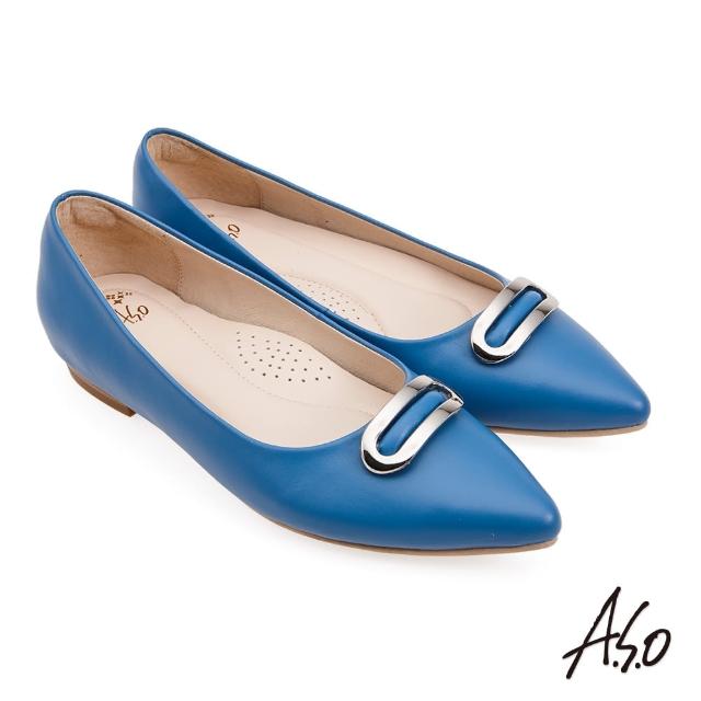 【A.S.O 阿瘦集團】健步通勤個性牛皮低跟鞋(藍)