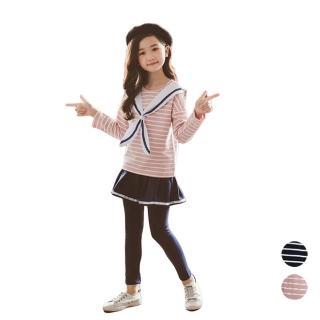 【橘魔法】海軍風條紋上衣+褲裙 (套裝 條紋上衣 女童 兒童 童裝)