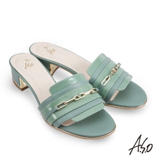 【A.S.O 阿瘦集團】健步美型時尚拼接鍊條拖鞋(淺綠)