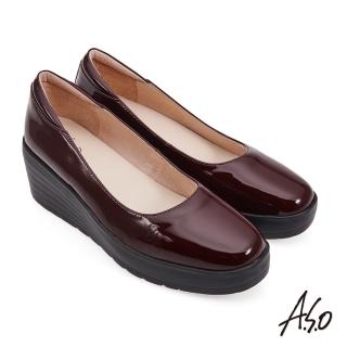 【A.S.O 阿瘦集團】美力健康素面鏡面牛皮方頭楔型鞋(酒紅)