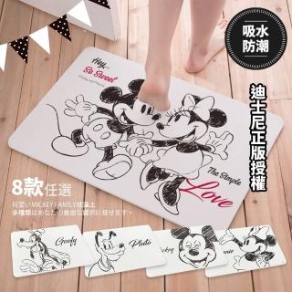 【Disney 迪士尼】米奇家族黑白 珪藻土吸水地墊(60x39x0.9)