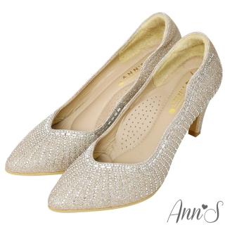 【Ann’S】最美煙火放射狀水鑽低跟尖頭婚鞋7.5cm版型偏小(金)