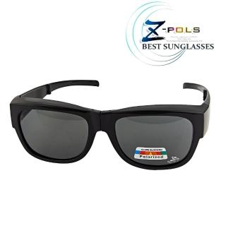 【Z-POLS】新一代包覆式多功能抗UV400頂級Polarized寶麗來偏光太陽眼鏡套鏡(可折疊收納設計 亮面黑)