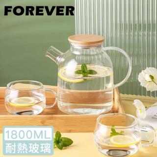 【日本FOREVER】日式竹蓋耐熱玻璃把手花茶壺(1800ML)