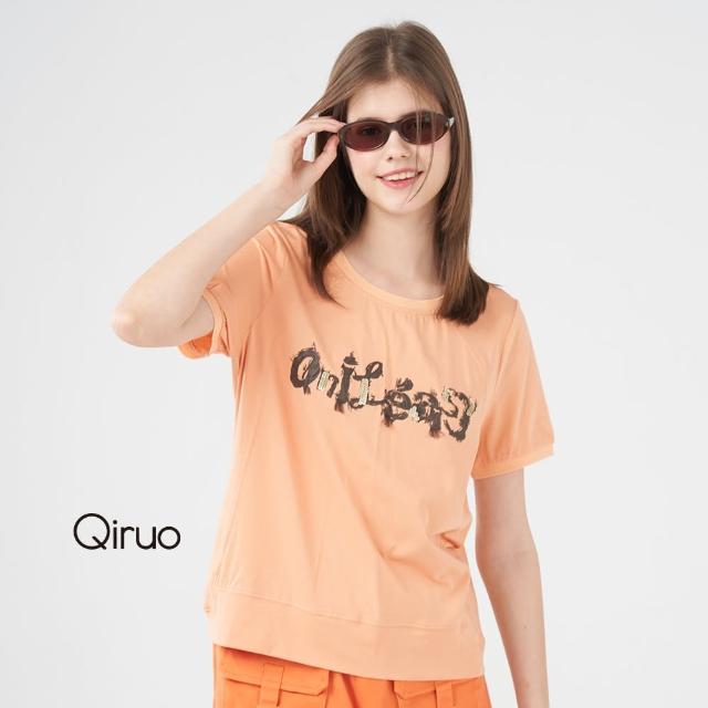 【Qiruo 奇若名品】春夏專櫃粉橘上衣 1224A 變形英文圖案款(胸前)