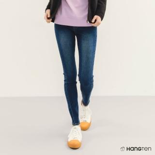 【Hang Ten】女裝-SKINNY FIT緊身丹寧鬆緊腰中腰長褲(深藍)