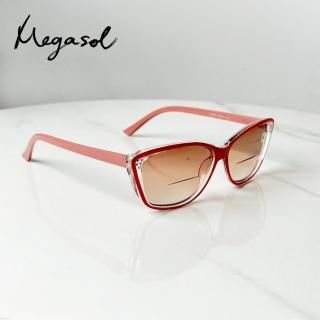 【MEGASOL】抗UV400濾藍光亮鑽氣質粉老花眼鏡(精緻粉鑲鑽款-CS001)