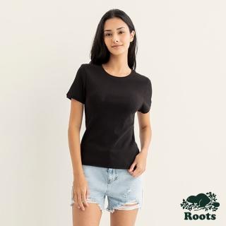【Roots】Roots女裝-率性生活系列 有機棉短袖圓領上衣(黑色)