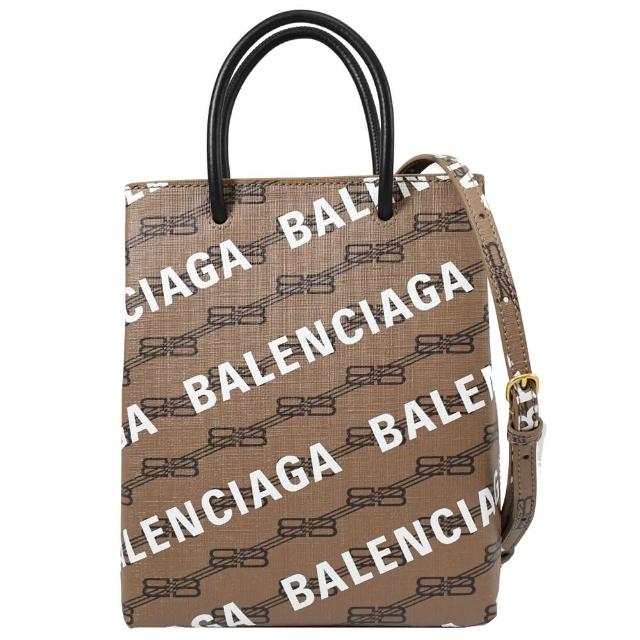 【Balenciaga 巴黎世家】新版經典LOGO印花紙袋造型手提袋兩用包(淺棕)
