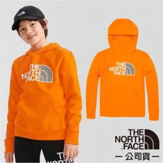 【The North Face】童 胸前LOGO印花連帽大學T.休閒上衣.帽T.機能性運動衫(7WPP-78M 橙色)