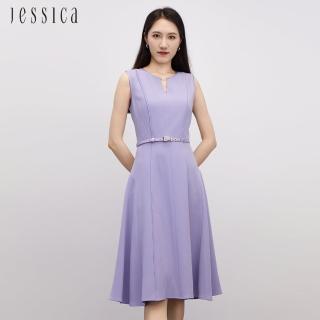 【JESSICA】高雅簡約收腰顯瘦寬裙擺無袖長洋裝232173（紫）