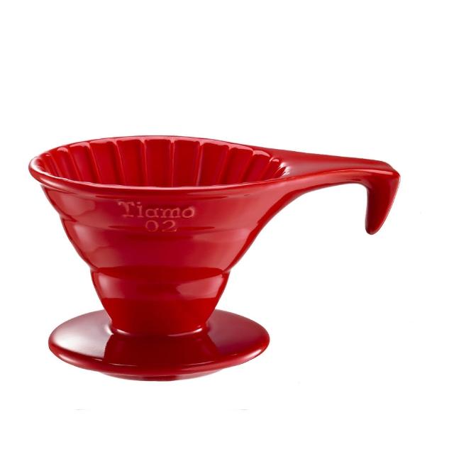 【Tiamo】V02長柄陶瓷咖啡濾杯組-紅色(HG5534R)