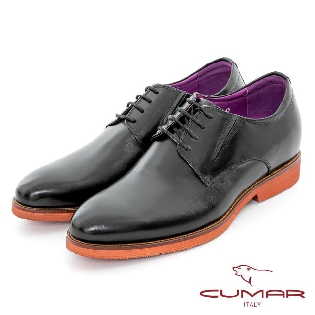 【CUMAR】隱藏增高 舒適真皮綁帶增高鞋(黑色)