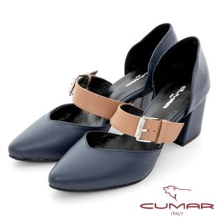 【CUMAR】兩截式腳背帶粗跟鞋(藍色)