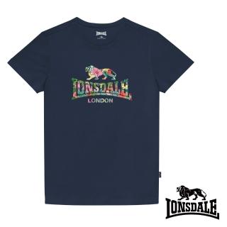 【LONSDALE 英國小獅】夏日扶桑花LOGO短袖T恤(深藍LT002)