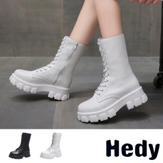 【Hedy】厚底馬丁靴 中筒馬丁靴/個性復古厚底時尚中筒馬丁靴(2色任選)