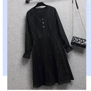 【麗質達人】11895黑色長袖洋裝(特價商品)