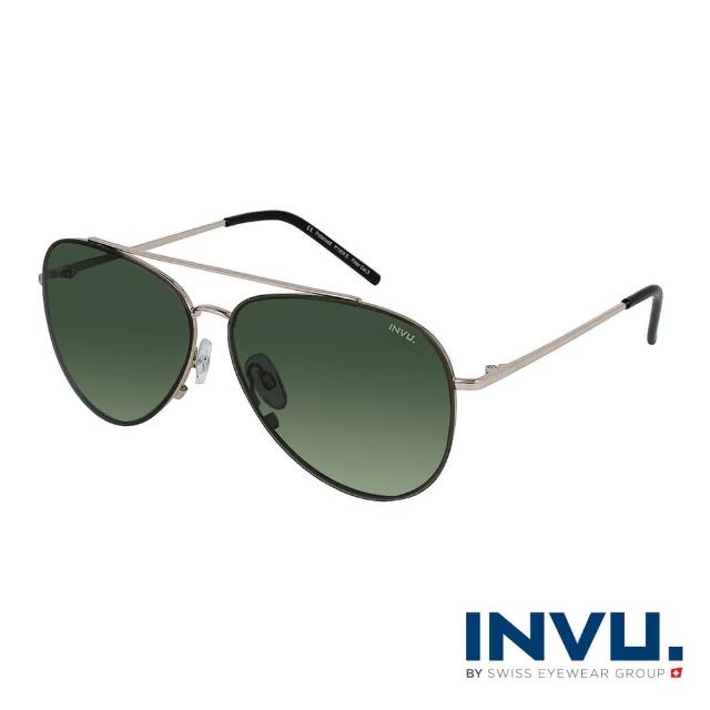【INVU】瑞士率性飛行員框偏光太陽眼鏡(銀/綠 P1904E)