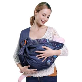 【JoyNa】嬰兒單肩背巾哺乳巾寶寶子宮型背巾(四季花邊藏青色)
