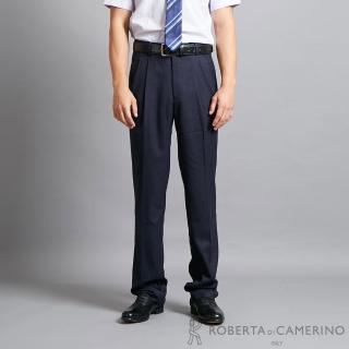【ROBERTA 諾貝達】商務型男必備 細格紋西裝褲(藍色)