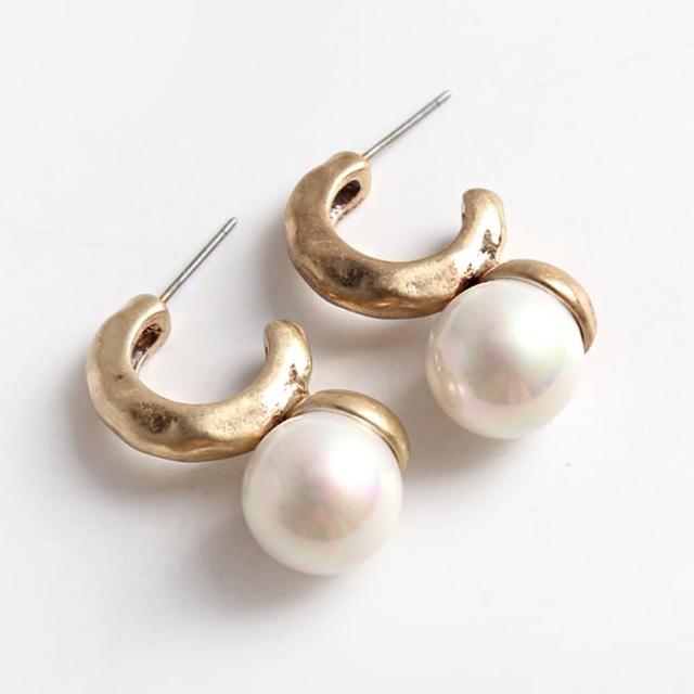 【RJNewYork】金耀明月歐式復古C型珍珠耳環(金色)