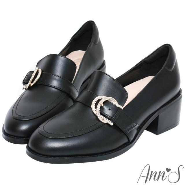 【Ann’S】日系微甜-小羊皮閃耀鑽石扣粗跟樂福鞋5cm-版型偏大(黑)