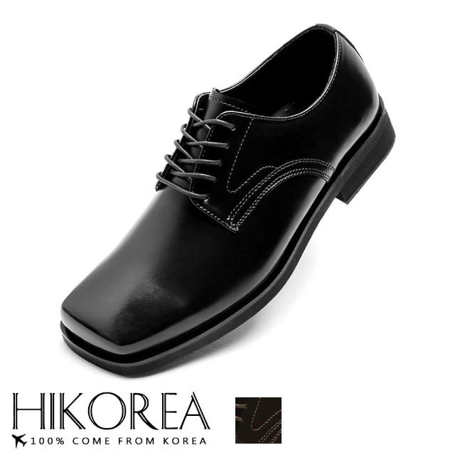 【HIKOREA】正韓製/版型正常。寬楦救星方頭綁帶紳士皮鞋正裝 厚底 男皮鞋-現+預/73-437(黑)