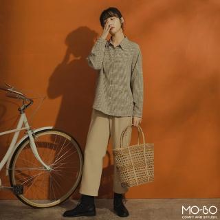 【MO-BO】質感細格紋法式口袋襯衫(上衣)