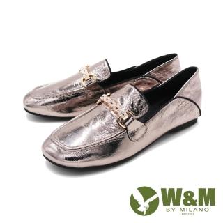 【W&M】女 方頭金屬感內增高莫卡辛鞋 樂福鞋 女鞋(銅金色)