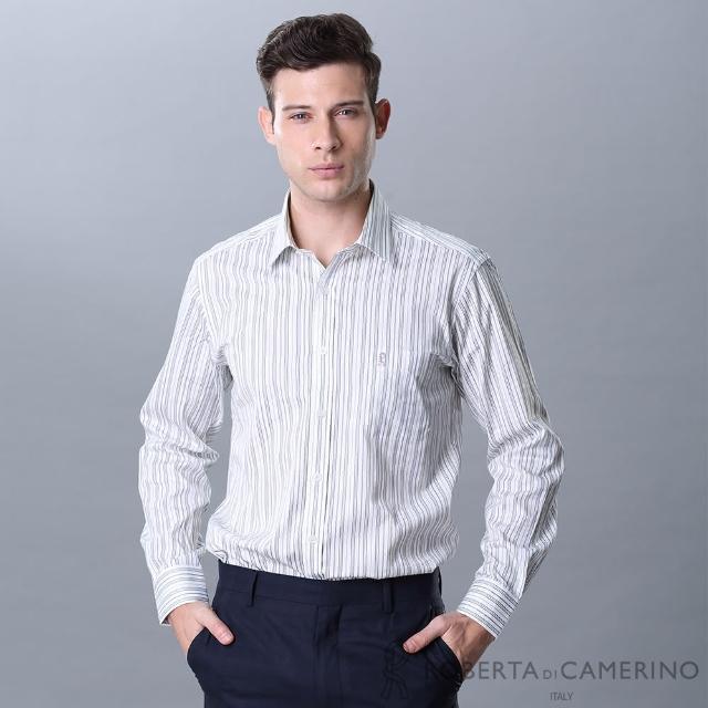 【ROBERTA 諾貝達】進口素材 台灣製 純棉彩色緹花條紋長袖襯衫(白色)