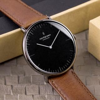 【Nordgreen】ND手錶 Native 本真 40mm 深空灰殼×黑面 復古棕真皮錶帶(NR40GMLEBRBL)