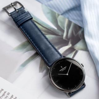 【Nordgreen】ND手錶 Native 本真 40mm 深空灰殼×黑面 北歐藍真皮錶帶(NR40GMLENABL)