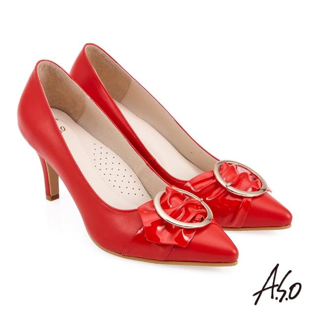 【A.S.O 阿瘦集團】流行時尚 健步通勤漆皮飾釦高跟鞋(紅)