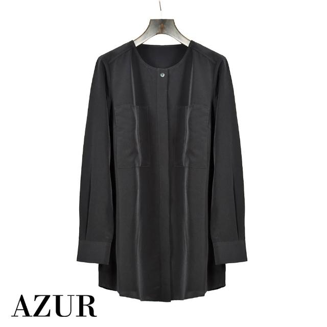 【AZUR】都會風格圓領口袋設計素色襯衫-3色