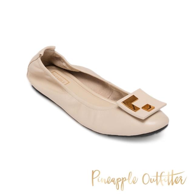 【Pineapple Outfitter】FRANCIS 真皮造型飾釦娃娃平底鞋(米杏色)
