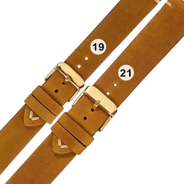 【Watchband】19.21mm / 各品牌通用 經典復刻 舒適百搭 真皮錶帶 鍍金不鏽鋼扣頭(土黃色)