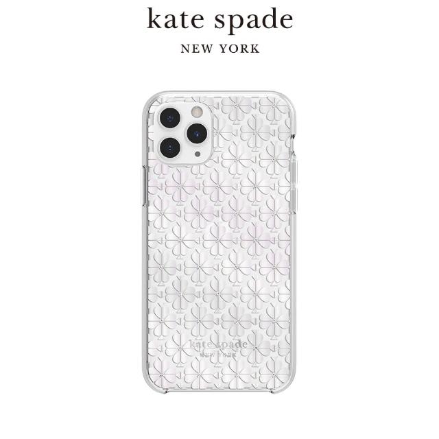 【KATE SPADE】iPhone 11 Pro 5.8吋 手機保護殼/套(黑桃白花+白色鑲鑽)