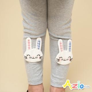 【Azio Kids 美國派】女童 長褲 微笑兔子貼布內搭長褲(灰)